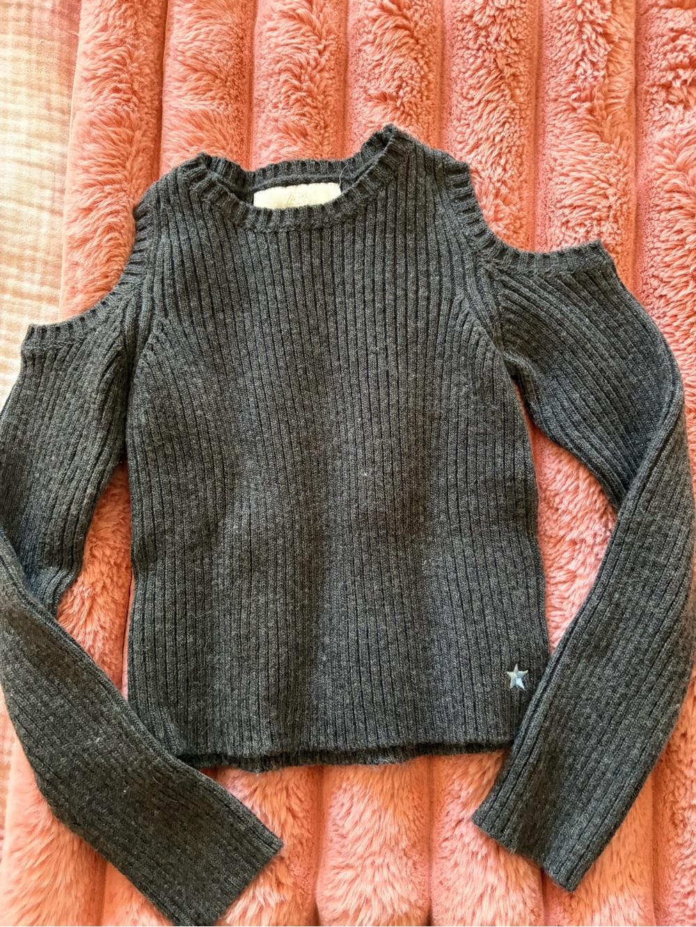 Zara Girls Charcoal Cold-Shoulder Rib Knit Sweater 8/9